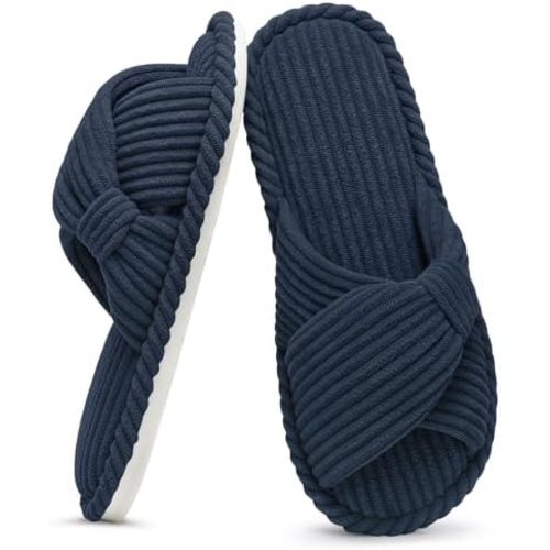 Evshine Summer House Slippers for Women Corduroy Open Toe Indoor Slippers