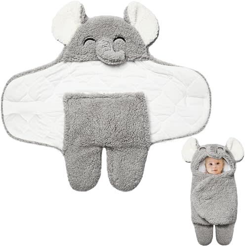 Riyiper Swaddle Blanket for Baby Boys Girls Adjustable Thick Fleece Elephant Shape Baby Winter Clothes Soft Plush Newborn Receiving Blankets Warm Winter Clothes for Infants 0-6 Months