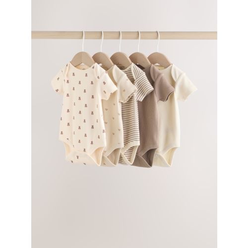 Brown Bear Short Sleeve Baby Bodysuits 5 Pack
