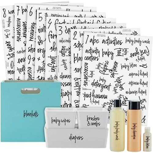 Talented Kitchen Labels for Baby Clothes Drawers & Nursery Storage - 232 X-Large Glossy Vinyl - Black Script Print - Baby Sticker Organization Labels - Dresser Name & Nursery Bin Tags