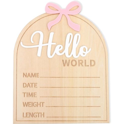 Wooden Hello World Baby Birth Announcement Sign,Coquette Hello World Baby