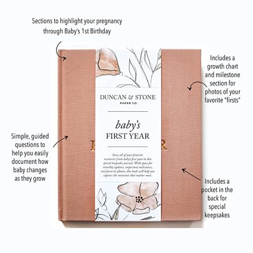 Baby First Year Book - Heirloom Keepsake Baby Memory Book to Record Important Milestones, Photos & More - Baby Keepsake Books (Dusty Rose,112 Pages)
