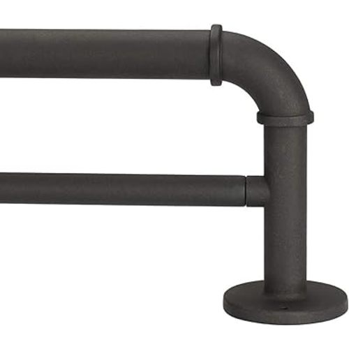 Double Industrial Curtain Rods, Iron Curtain Rod for Windows 48 to 84, Wrap Around Window Double Curtain Rod, Outdoor Farmhouse Curtain Rod, Rustic Curtain Rods(Sand Black)