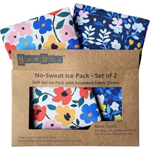 Yumbox Reusable Soft Ice Packs with Fabric Sleeve for Lunch Box and Cooler, Sweatproof, Pack of 2 Gel Ice Packs (Flowers)