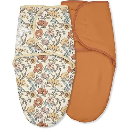 Baby Swaddles for Newborn Organic Cotton,Soft & Snug Newborn Velcro Swaddle 0-3 Months Sleep Sack Helps Calm Startle Reflex, 2-Pack Wrap Nursery Swaddling Blankets Retro Floral