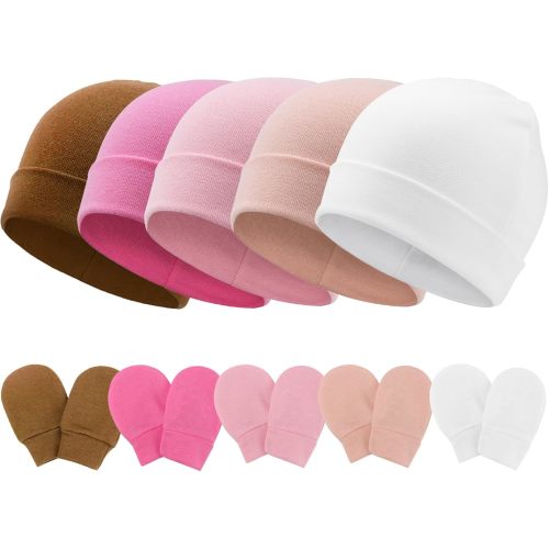 Baby Hats and Mittens Set Toddler Cotton Beanie Infant Cap No Scratch Gloves Newborn Hospital Hats