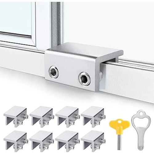 ZRFCXE Window Locks,8 Pack Sliding Window Locks with Key for Vertical & Horizontal Sliding Windows Doors,Easv to Install,Adjustable Security Window Lock for Patio Bedroom Home and Office (Silver)