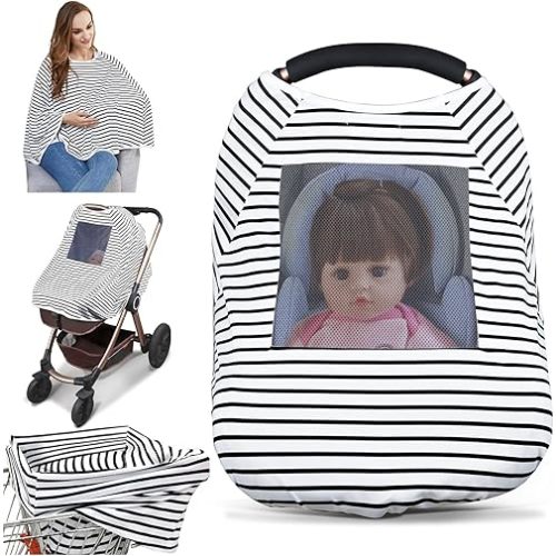 Baby Nursing Cover & Nursing Poncho - Multi Use Cover for Baby Car Seat Canopy, Shopping Cart Cover, Stroller Cover, 360° Full Privacy Breastfeeding Coverage, Baby Shower Gifts for Boy&Girl