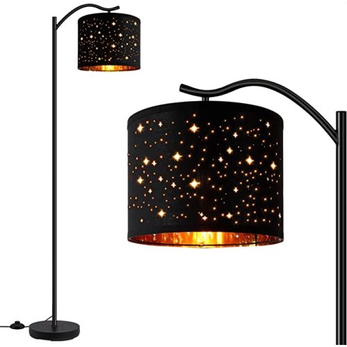 BoostArea Floor Lamp for Living Room,LED Arched Tall Modern Standing Lamp with Bohemian Linen Shade, E26 Socket, Footswitch,Black Mid Century Floor Lamp for Bedrooms,Office,Star Shade