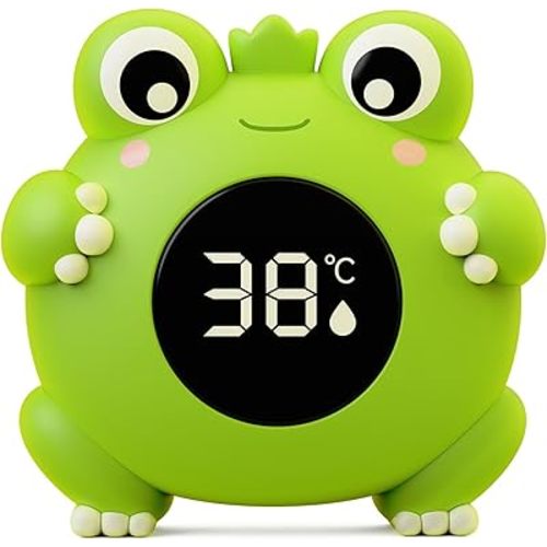 2-in-1 Baby Room & Bath Thermometer, Large LCD Screen Water Temperature Thermometer with 3 Color Warning, Bath Temp Detection for Toddler Kids Baby(Frog)