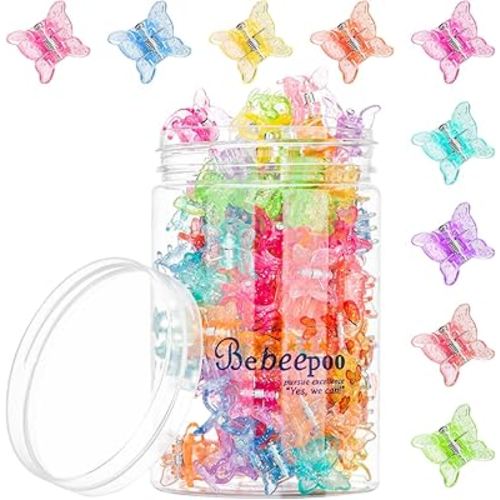 Glitter Mini Butterfly Hair Clips, Sparkly Colorful Hair Accessories for Girls and Women - 90s Y2K Cute Small Hair Claw Clips, 10 Assorted Colors, Set of 100 (Glitter)