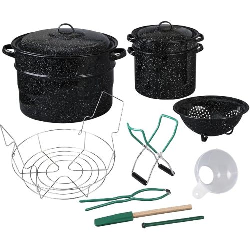 Granite Ware Enamel-on-steel 12-Piece Canner Kit, Includes 21.5 qt. Water Bath Canner with lid, Jar Rack, Blancher, Colander & 5 pc. Canning Tool Set