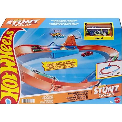 Hot Wheels Toy Car Track Set, Rapid Raceway Champion, Multi-Car Launcher, Connects to Other Sets, Includes 1:64 Scale Car