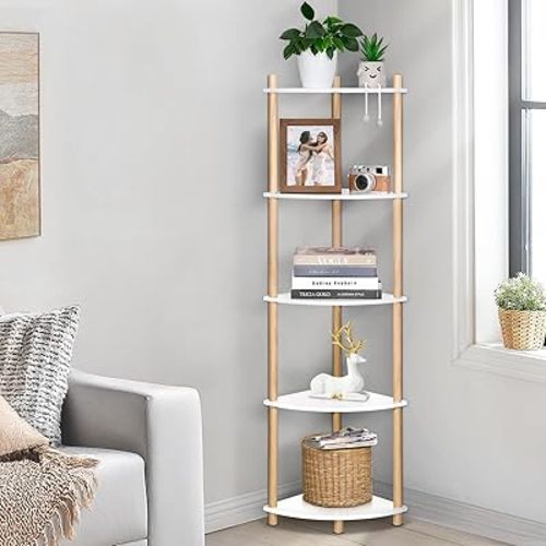 YGYQZ Wood Corner Shelf Stand - 5 Tier Tall Display Book Shelves - Retro Narrow Minimalist Style Storage Stand for Small Spaces
