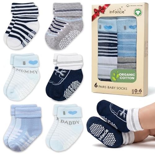 GOTS Organic Cotton Blend 12 Pairs Baby Newborn Socks 0-6 M Girl Non Slip