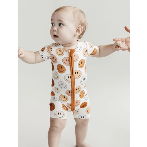 Smiley Bamboo Short Romper | Copper