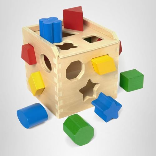 Melissa & Doug Shape Sorting Cube - Classic Wooden Toy With 12 Shapes