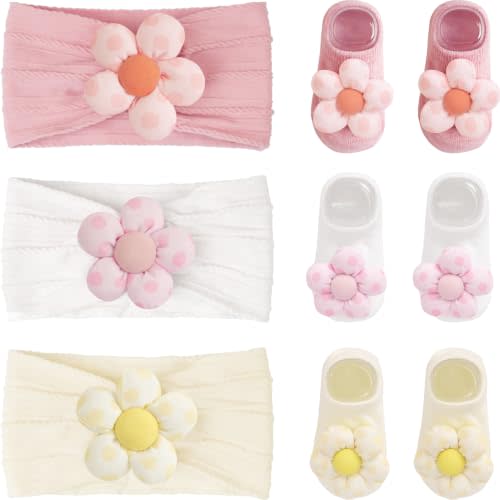 Baby Girl Headbands & Socks Sets, Daisy Floral Flower Soft Hairband & Socks | Headbands and Socks 0-2 yrs,Super Soft Nylon & Cotton Blend,Anti-Slip Design,Toddler Infants Essentials Accessories