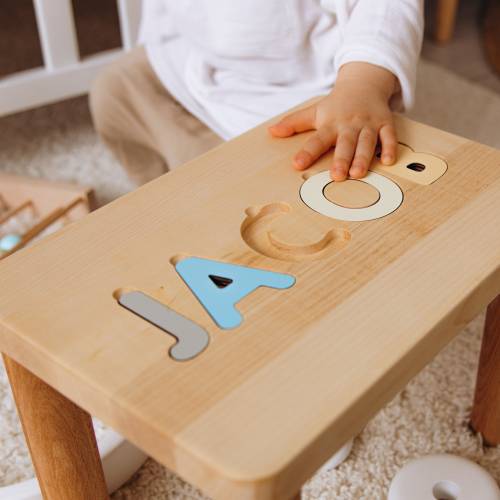 Name Puzzle Step Stool Bench Toddler Step Stool with Puzzle Baby Boy Birthday Gif Baby Shower Gift Wooden Toddler Chair Gifts For Kids