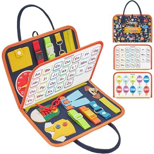 Freebear Busy Board Toddler Travel Toys Sensory Toys for Toddlers 1 2 3 4, Montessori Learning Toys for Toddlers Activities Board, Educational Toys for 3 4 Year Old Boys Girls Gift, Classy