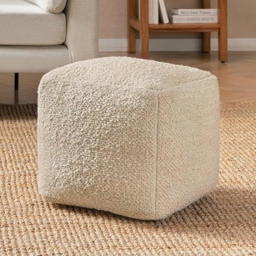 Anji Mountain Pouf Ottoman Foot Rest, Handmade Ottoman Pouf, Comfortable Foot Stool, Decorative Floor Seating for Living Room Decor, Bedroom & Home Décor Accent - Ivory
