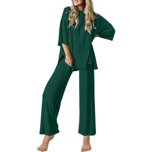 Ekouaer Lounge Sets for Women Short Sleeve Tops and Long Pants Soft Comfy Pajamas Set 2 Piece Outfits S-XXL