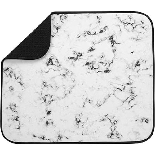 S&T INC. Dish Drying Mat for Kitchen, Absorbent, Reversible Microfiber Dish Mat, 16 Inch x 18 Inch, Bright Marble
