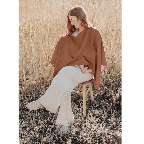 Konssy Muslin Nursing Cover for Breastfeeding, 360° Full Privacy Breathable 100% Cotton Breastfeeding Cover, Multi-use Carseat Canopy(Chestnut)