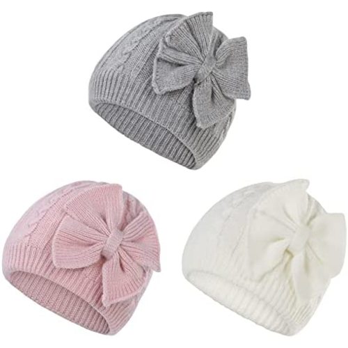 Zando Newborn Baby Girls Hats with Cute Bow Warm Baby Winter Hat Knitted Infant Hat Baby Beanies for Boys Girls 0-6 Months