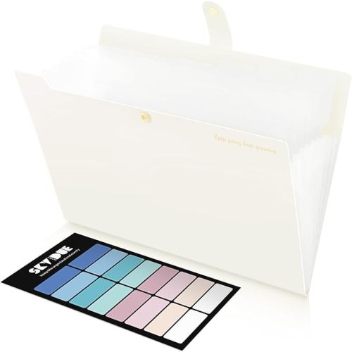 SKYDUE Accordion File Organizer, Expanding File Folder with 8 Pockets, Portable Document Paper Receipt Organizer, Letter/A4 Size Filing Folder School Office Supplies Cream