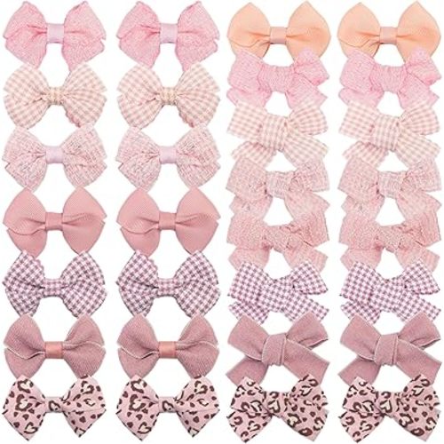 Baby Girl Hair Clips 30Pcs Fully Lined Hair Bows Alligator Clips for Toddlers 15 Pink Series Color Pairs