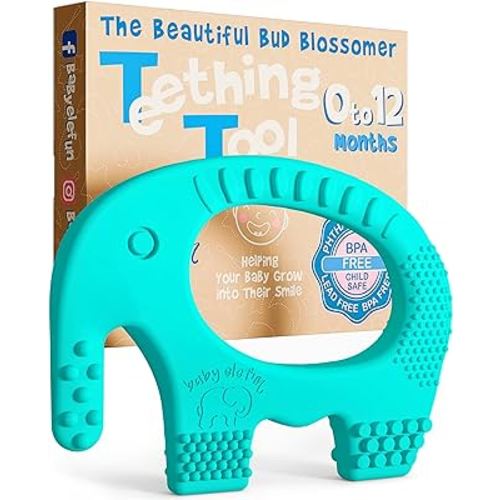 Teething Toys for Babies Age 0 to 12 Months - Baby Elefun 5X Pain Relief Smart Teether - Zero Developmental Delay Silicone Baby Teething Toy Ring - Cute Infant Shower/Easter Gift Chew Toy for Babies