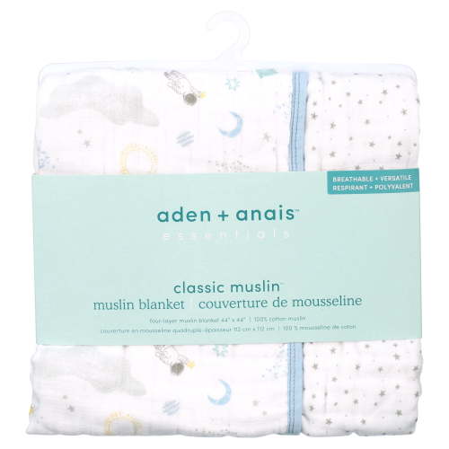 aden + anais, Muslin Baby Cotton Blanket, space explorers, 1 ct