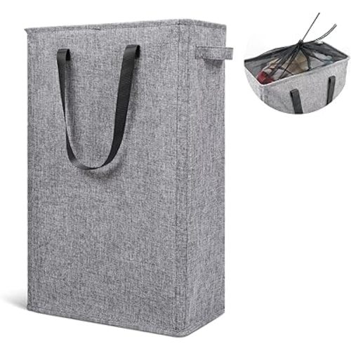 Odonata Slim Laundry Hamper Handles Collapsible Laundry Basket Thin Dirty Clothes Basket Narrow Laundry Bag Foldable Dirty Hamper 45L (Heather Grey)