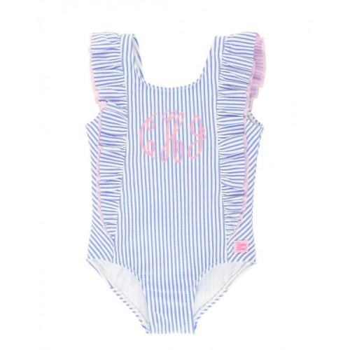 Periwinkle Blue Seersucker Waterfall One Piece