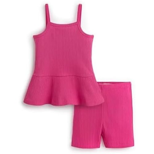 MONICA + ANDY Ribbed Peplum Tank + Short Set, 100% Organic Clothes for Girls, Matching Set, Kids, Toddler & Infant Sizes