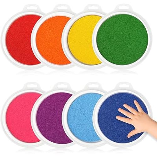 8 Colors 7" Large Ink Pads, Safe & Washable Stamp Pads for Kids, Vibrant Craft Ink Pad for Handprint & Footprint Art, Finger Painting, Card Making DIY Crafting, Paper, Wood, Fabric