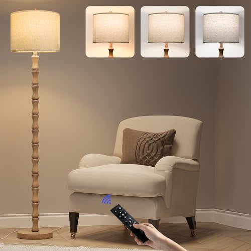 BOBOMOMO 62" Rustic Farmhouse Floor Lamp with Remote & Dimmable 9W Bulb, 3 Color Temperatures Resin Standing Lamp, Retro Corner Tall Lamp for Living Room, Bedroom, Nursery, Office, Reading Nock