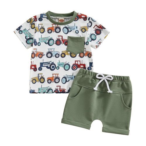 Murnouche Toddler Baby Boy Summer Clothes Excavator Print Letter T Shirt Casual Shorts Set