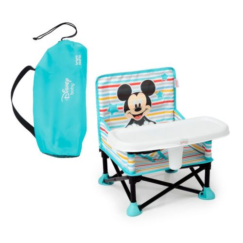 Bright Starts Disney Baby Pop N Sit Portable Booster Seat - Mickey: Metal, 3-Point Harness, 37lbs Capacity, Abstract Pattern