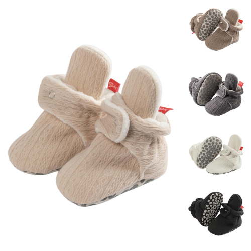 Cowsor Newborn Baby Boy Girl Soft Fleece Booties Stay On Infant Slippers Socks Shoe Non Skid Gripper Toddler First Walkers Winter Ankle Crib Shoes