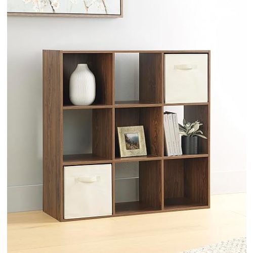 Whitmor 9 Cube Storage Organizer, Open Storage Display Bookshelf, Storage Cabinet for Living Room, Bedroom, Home, Office, Walnut