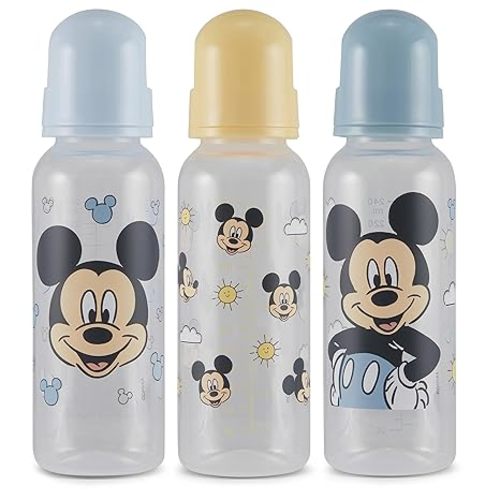 Baby Bottles 9 oz for Boys and Girls| 3 Pack of Disney "Mickey Mouse Hand On HIPS" Infant Bottles for Newborns and All Babies | BPA-Free Plastic Baby Bottle for Baby Shower - Mickey Hands ON hips - 9 Ounce