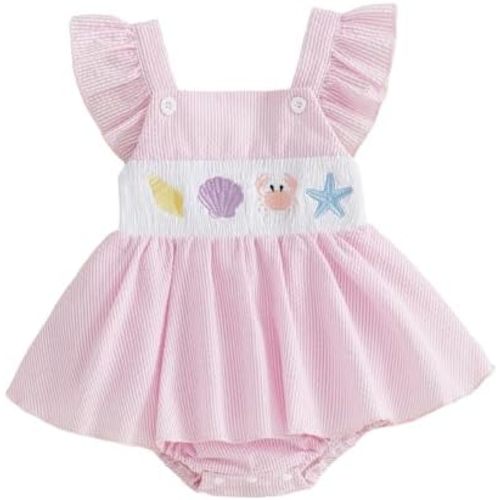 Amnnchya Baby Girl Summer Clothes Cute Bee Fly Sleeve Smocked Romper Dress Jumpsuit Newborn Infant Girls Spring Dresses