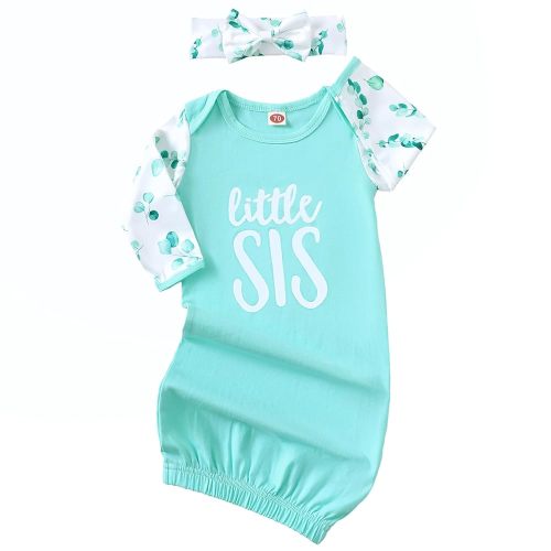 AMAWMW Newborn Baby Girl Little Sister Sleeper Gown Stripe Long Sleeve Nightgown Pajamas Gifts Stuff Essential Outfit