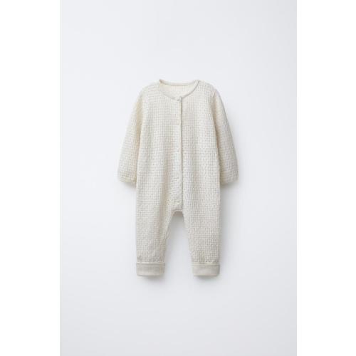 CONVERTIBLE COTTON, SILK AND CASHMERE TEXTURED KNIT JUMPSUIT WITH FOOT - Mid-ecru | ZARA United States