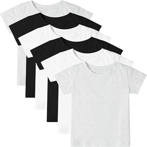6 Pack Baby Boy Shirts Infant Toddler Boy Short Sleeve Cotton Tees Plain Tagless T Shirts for Playtime Layering