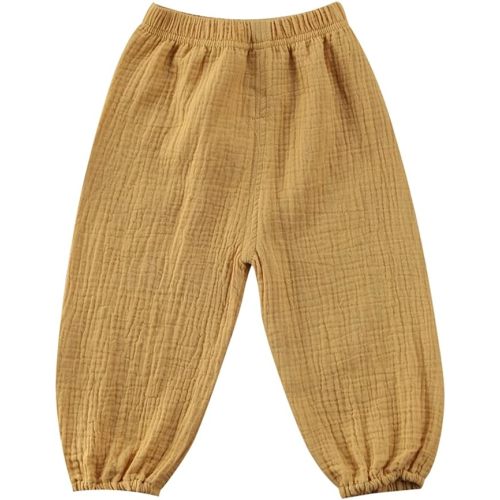 BULINGNA Toddler Kids Baby Boy Girl Cotton Linen Elastic Basic Harem Long Pants Bloomers Casual Joggers