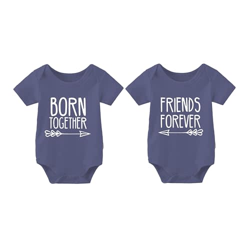 YSCULBUTOL 2-Pack Baby Twins Bodysuits Born Together Friends Forever Infant Clothes Funny Twin Unisex Romper Outfits