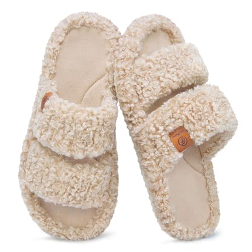 EverFoams Womens Fuzzy Open-toe Slippers Soft Comfy Memory Foam Indoor House Shoes